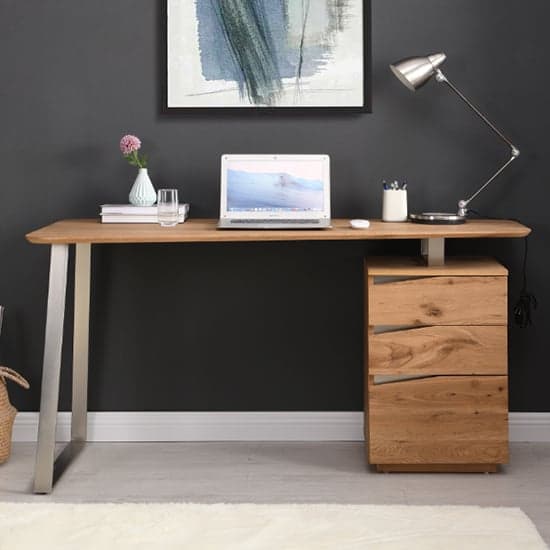 Camelia Wooden Computer Desk With 3 Drawers In Knotty Oak_2