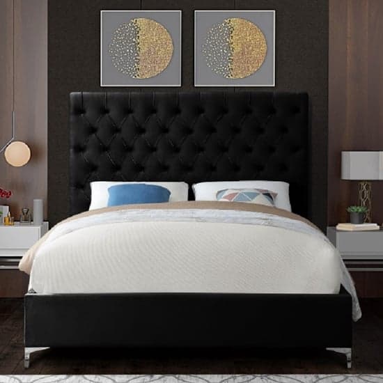 Campione Plush Velvet Upholstered Double Bed In Black_2
