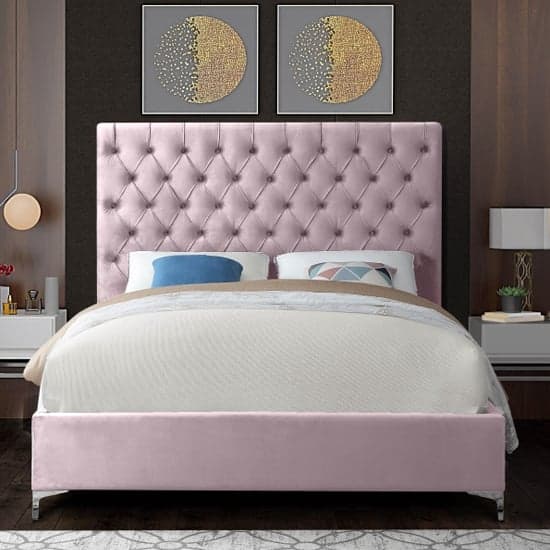 Campione Plush Velvet Upholstered King Size Bed In Pink_2