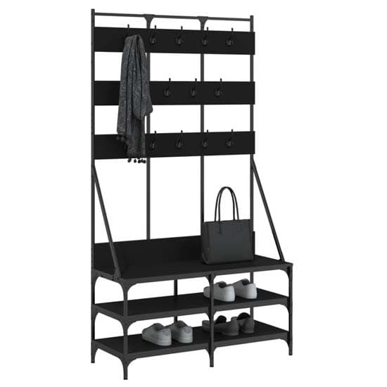 Camrose Wooden Clothes Rack With Shoe Storage In Black_3