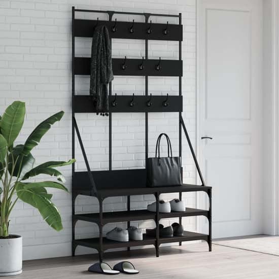 Camrose Wooden Clothes Rack With Shoe Storage In Black_1