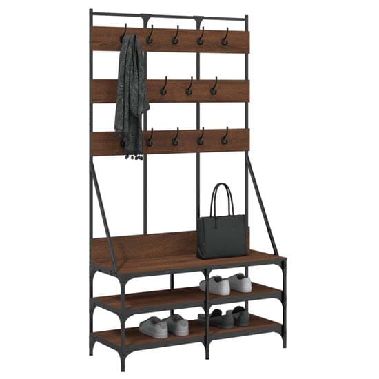 Camrose Wooden Clothes Rack With Shoe Storage In Brown Oak_3