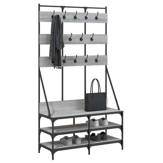 Camrose Wooden Clothes Rack With Shoe Storage In Grey Sonoma Oak_3