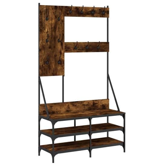 Camrose Wooden Clothes Rack With Shoe Storage In Smoked Oak_2