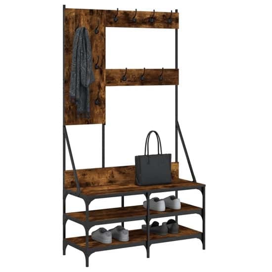 Camrose Wooden Clothes Rack With Shoe Storage In Smoked Oak_3