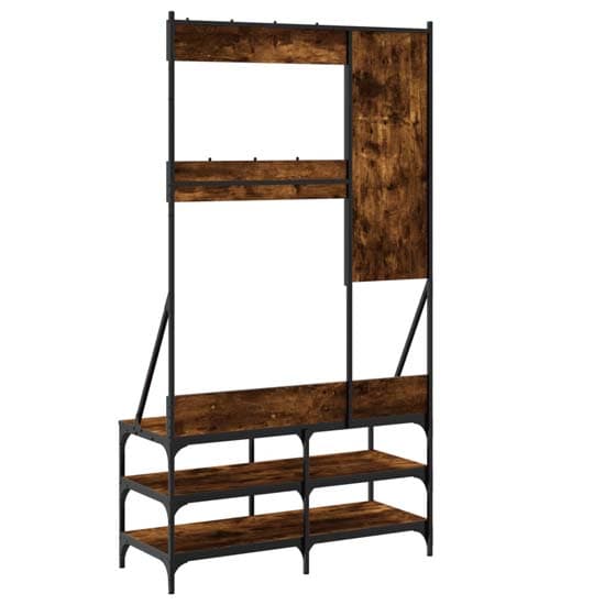 Camrose Wooden Clothes Rack With Shoe Storage In Smoked Oak_6