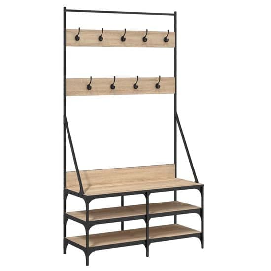 Camrose Wooden Clothes Rack With Shoe Storage In Sonoma Oak_2