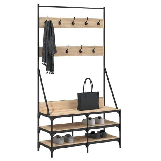 Camrose Wooden Clothes Rack With Shoe Storage In Sonoma Oak_3