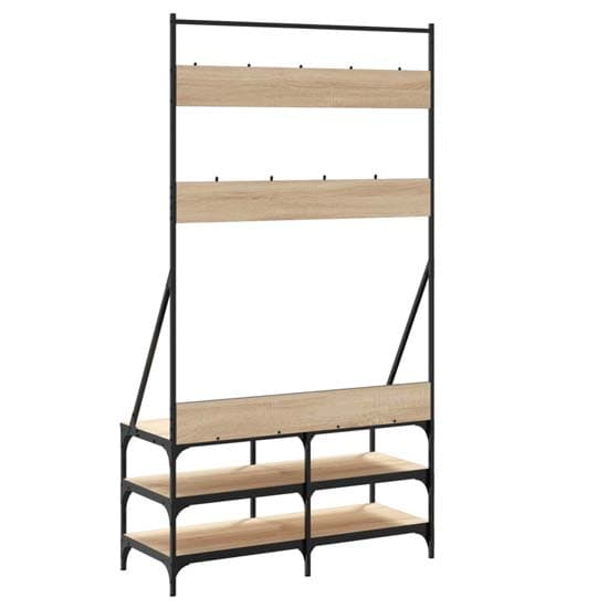 Camrose Wooden Clothes Rack With Shoe Storage In Sonoma Oak_6