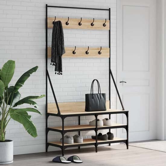 Camrose Wooden Clothes Rack With Shoe Storage In Sonoma Oak_1