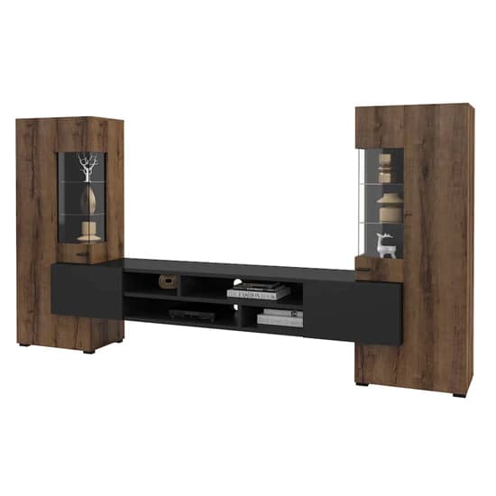 Canby Entertainment Unit In Monastery Oak And Black With LED