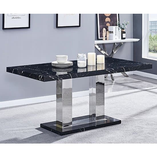 Candice Milano Marble Effect Dining Table 6 Paris Black Chairs_2
