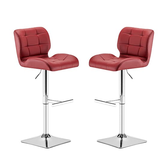 Candid Bordeaux Faux Leather Bar Stools With Chrome Base In Pair_3