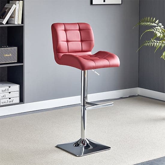 Candid Faux Leather Bar Stool In Bordeaux With Chrome Base_1