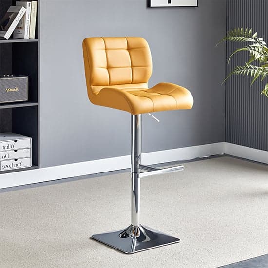 Candid Faux Leather Bar Stool In Curry With Chrome Base_1