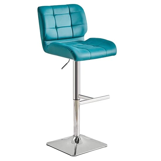 Candid Teal Faux Leather Bar Stools With Chrome Base In Pair_2