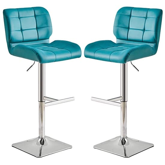Candid Teal Faux Leather Bar Stools With Chrome Base In Pair_1