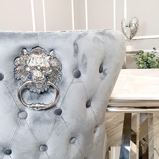 Caney Lion Knocker Grey Shimmer Velvet Dining Chairs In Pair_3