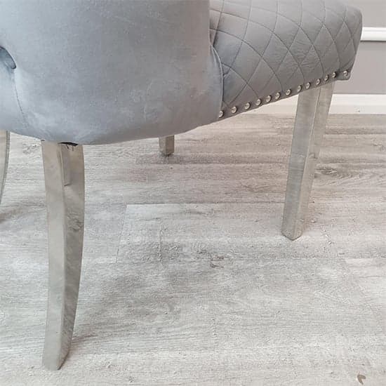 Caney Lion Knocker Grey Shimmer Velvet Dining Chairs In Pair_4