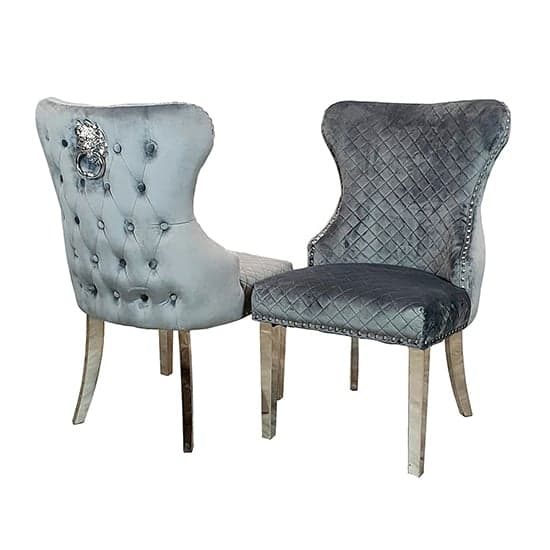 Caney Lion Knocker Grey Shimmer Velvet Dining Chairs In Pair_1