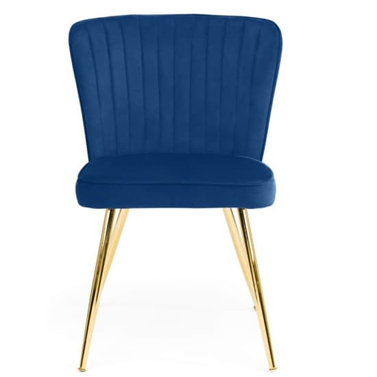 Caledon Blue Velvet Dining Chair With Gold Metal Legs In Pair