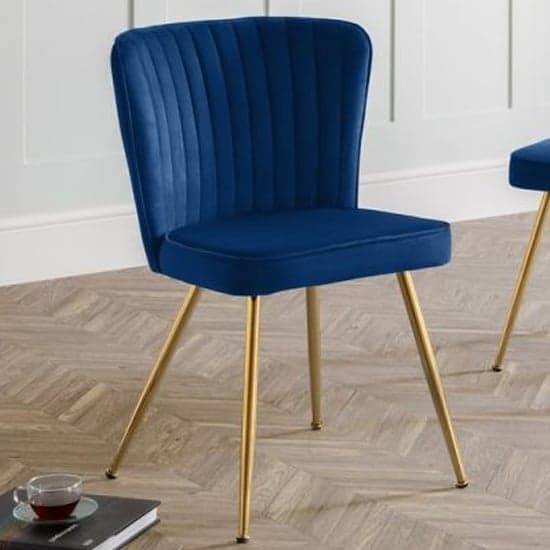Caledon Velvet Dining Chair In Blue With Gold Metal Legs_1