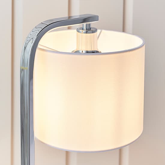 Canning White Silk Drum Shade Table Lamp In Polished Chrome_6