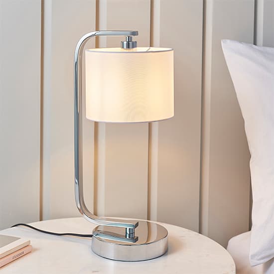Canning White Silk Drum Shade Table Lamp In Polished Chrome_1