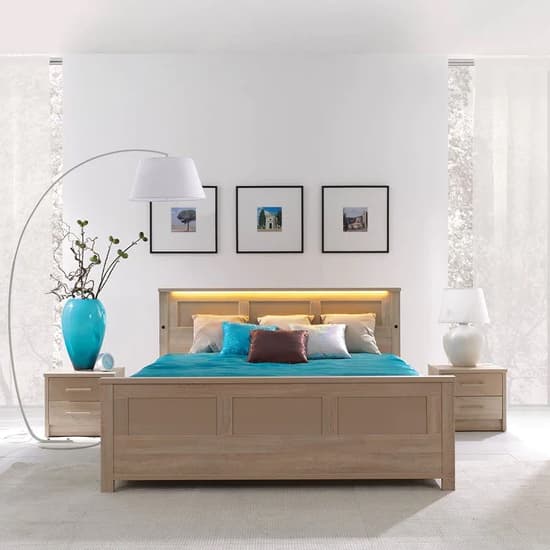 Canton Wooden Double Bed In Sonoma Oak And LED_4