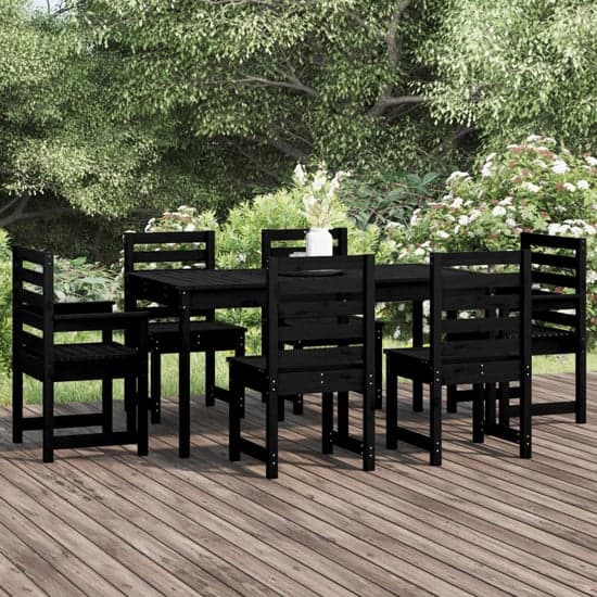 Canton Solid Wood Pine 7 Piece Garden Dining Set In Black_2