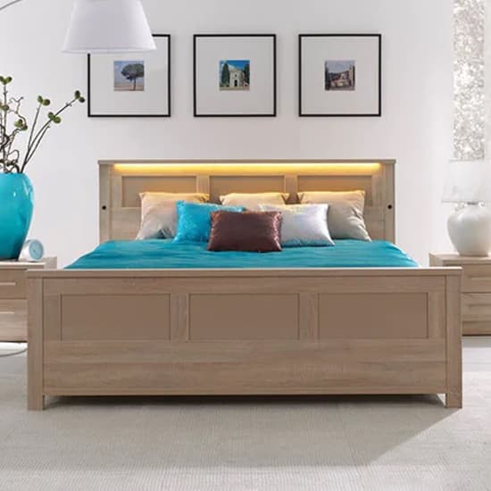 Canton Wooden Super King Size Bed With Storage In Sonoma Oak And LED Furniture in Fashion