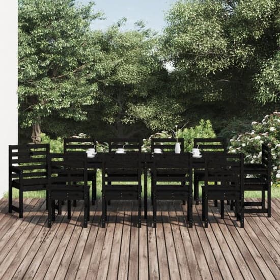 Canton Solid Wood Pine 11 Piece Garden Dining Set In Black_2
