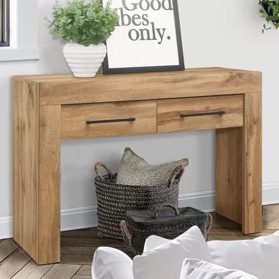 Canton Wooden Console Table With 2 Drawers In Oak_1