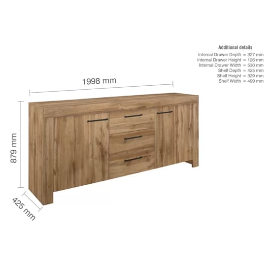 Canton Wooden Sideboard With 2 Doors And 3 Drawers In Oak_7