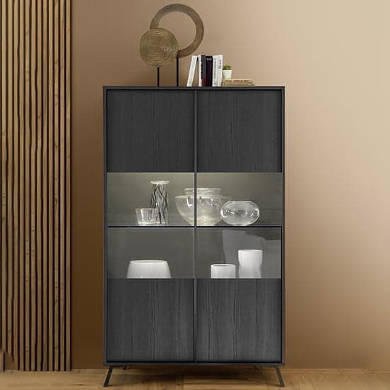 Cappy Wooden Display Cabinet With 2 Doors In Black And LED_1