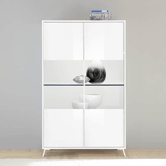 Cappy High Gloss Display Cabinet With 2 Doors In White And LED_1