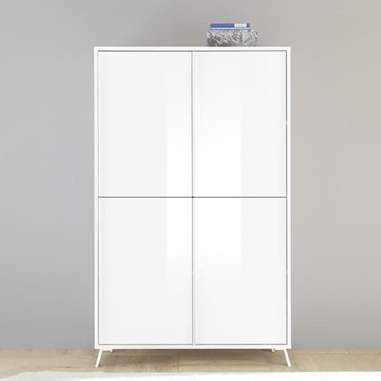 Cappy High Gloss Highboard With 4 Doors In White_1