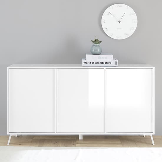 Cappy High Gloss Sideboard With 3 Doors In White_1