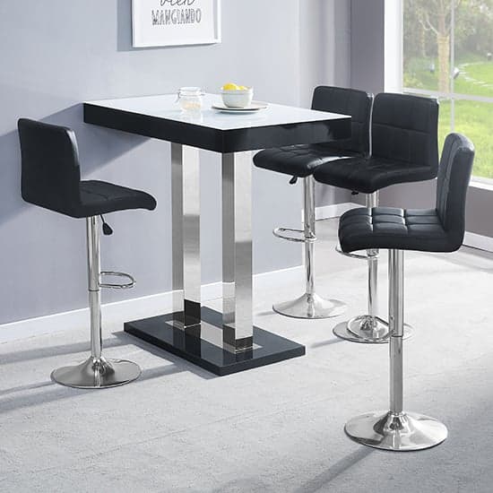 Caprice White Black Gloss Bar Table With 4 Coco Black Stools_1