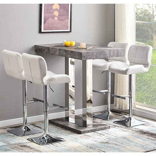 Caprice Concrete Effect Bar Table With 4 Candid White Stools