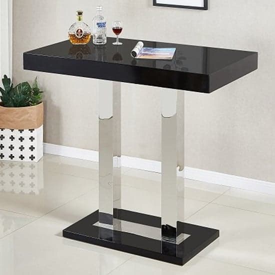 Caprice Black High Gloss Bar Table With 4 Candid Black Stools_2