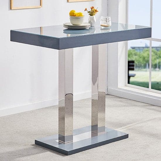 Caprice Grey High Gloss Bar Table With 4 Coco Grey Stools_2