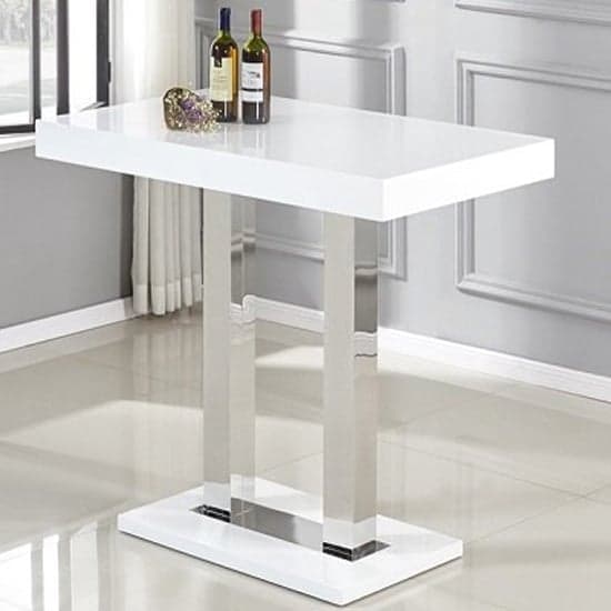 Caprice White High Gloss Bar Table With 4 Candid Grey Stools_2