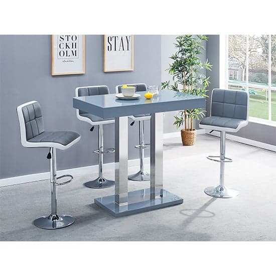 Caprice Grey High Gloss Bar Table 4 Copez Grey White Stools_1