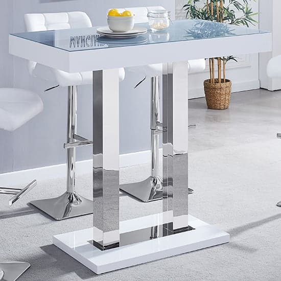 Caprice Grey White Gloss Bar Table With 4 Candid Grey Stools_2