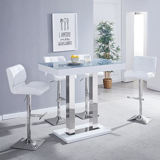 Caprice Grey White Gloss Bar Table With 4 Candid White Stools_1
