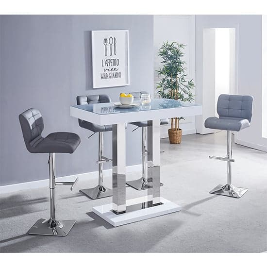 Caprice High Gloss Bar Table In White With Grey Glass Top_2