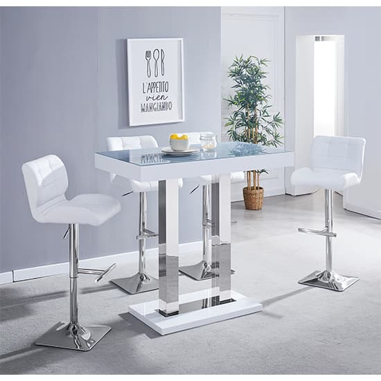 Caprice High Gloss Bar Table In White With Grey Glass Top_3