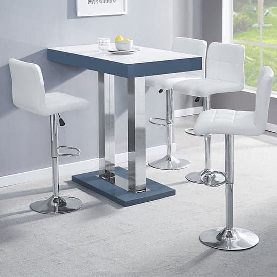 Caprice White Grey Gloss Bar Table With 4 Coco White Stools_1