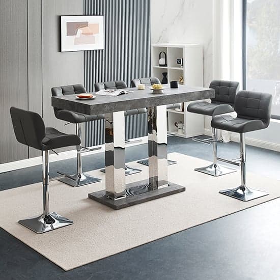 Caprice Large Concrete Effect Bar Table 6 Candid Grey Stools_1